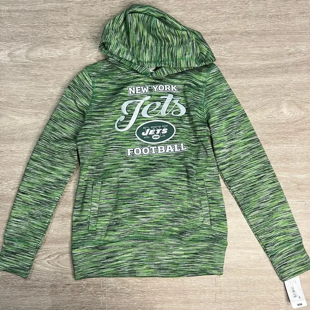 NWT‎ NFL New York Jets Girls' Green Fleece Pullover Hoodie Size Large 10-12